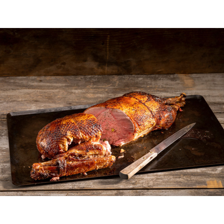 Oie blanche farcie au foie gras de canard et aux pommes Boskoop