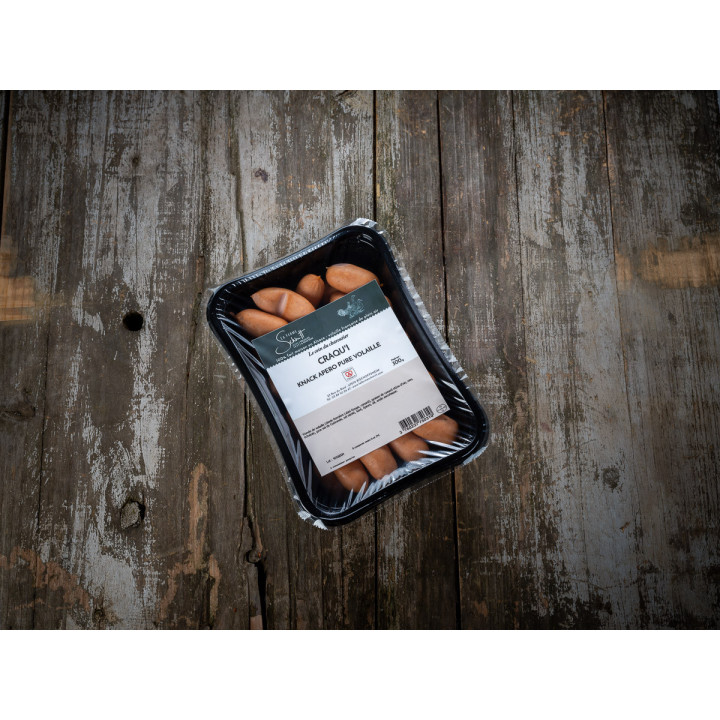 Craqu'i, mini knack apéritif 100% volaille de plein air, la barquette de 300g
